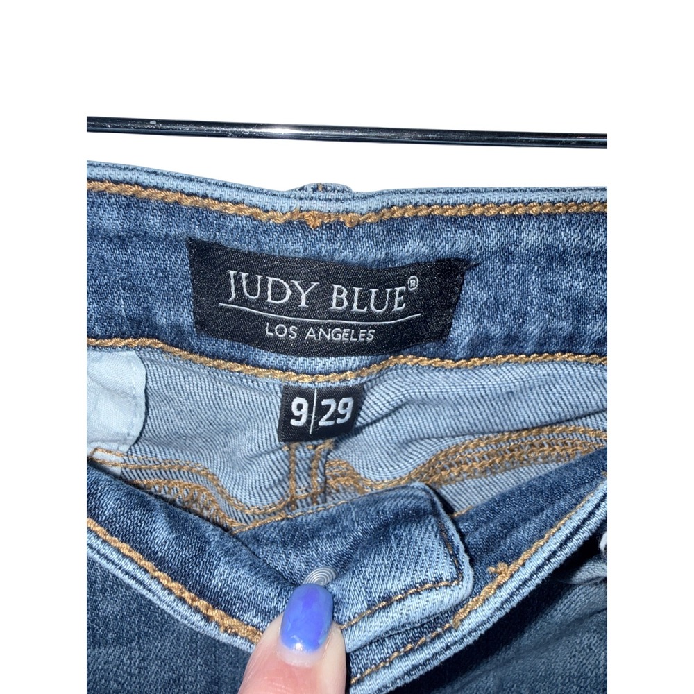 Judy Blue High Rise Dad Jean Medium Wash Distressed Raw Hem Size 9/29 Womens - Picture 3 of 12
